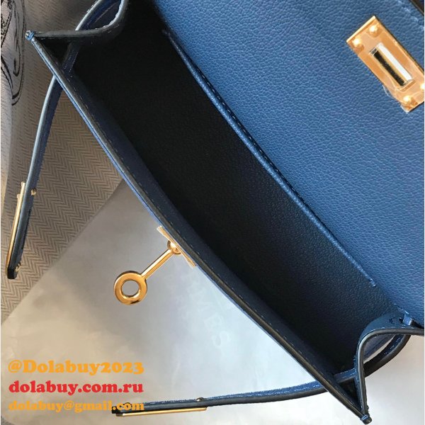 Hermes Blue Mini Kelly Cheap Handbag Epsom leather