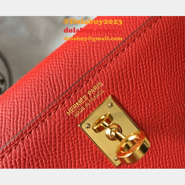 Designer Hermes Red Mini Kelly Handbag Epsom leather