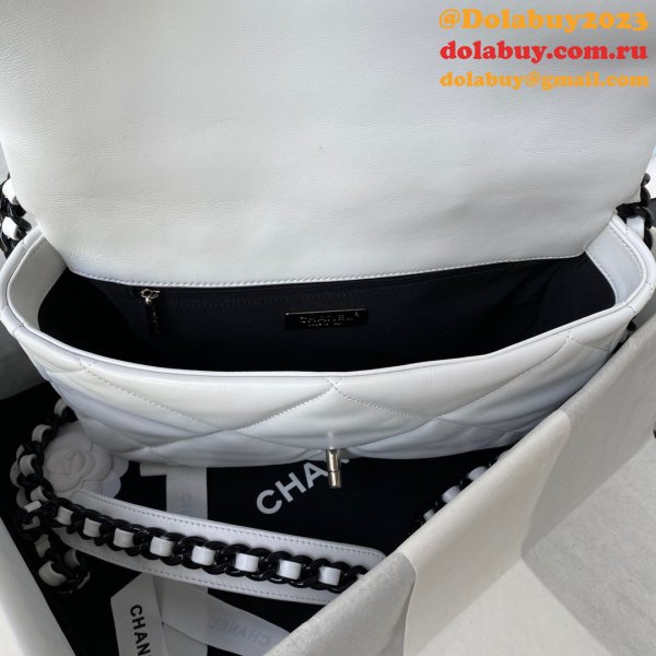 Best Fake Lambskin Gold-Tone AS1160 White/Black 19 Handbags Online Sale