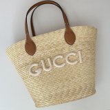 Fashion Medium Straw Tote With Gucci Patch 779530 Inspired Bag