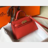 Designer Hermes Red Mini Kelly Handbag Epsom leather