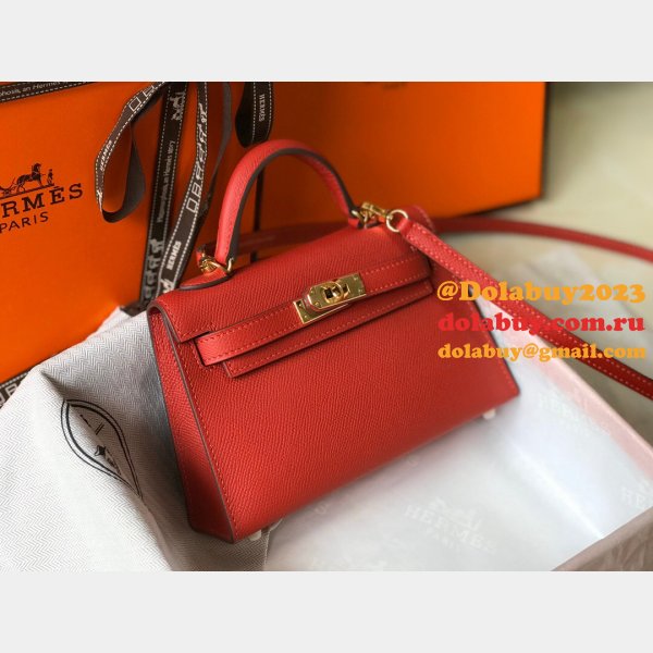 Designer Hermes Red Mini Kelly Handbag Epsom leather