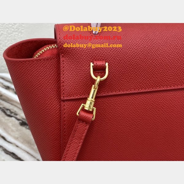 Celine Luxury nano belt red bag in grained calfskin