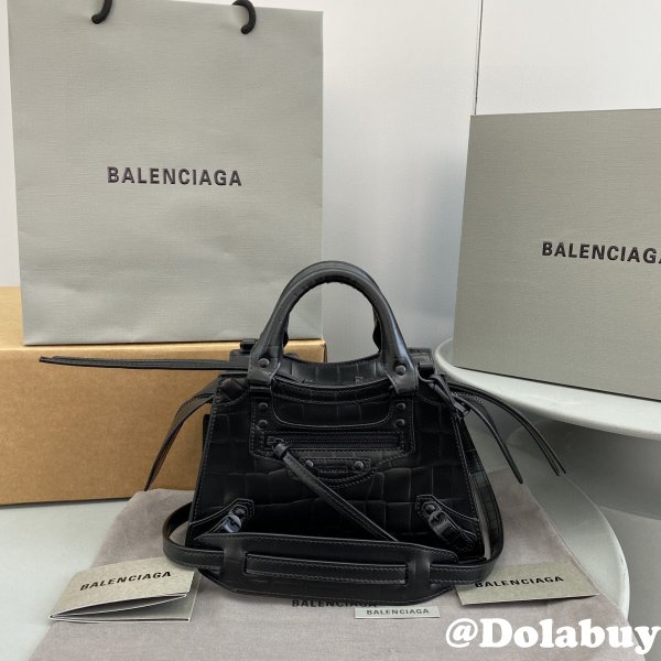 High Quality bag Balenciaga cuag black crocodile bag