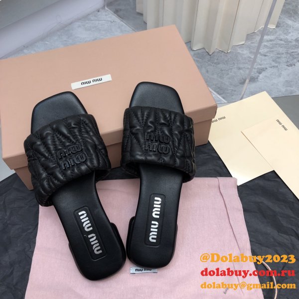 Wholesale High Quality bag Miu Miu Copy Flat Sandals and Slippers Shoes