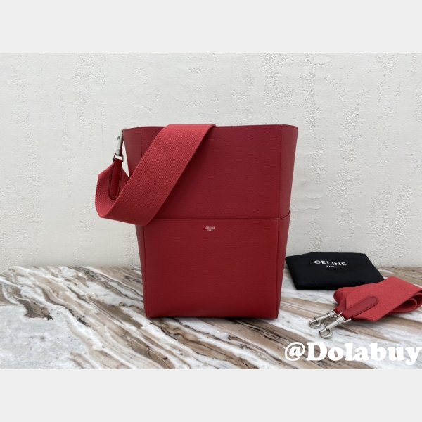 Discount Celine Sangle Seau Bucket Bag Red Calfskin High Quality bag