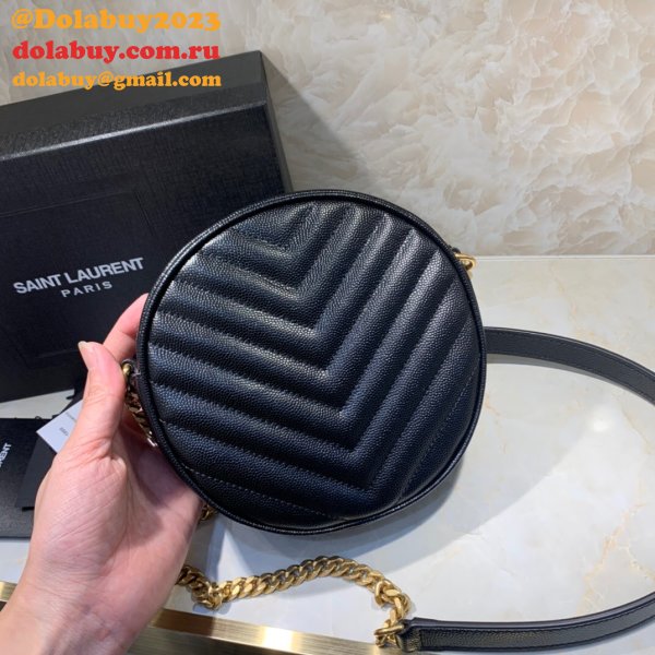 Inspired YSL Vinyle round camera bag 610436 chevron-quilted