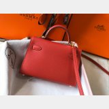 Designer Hermes Red Mini Kelly Handbag Epsom leather