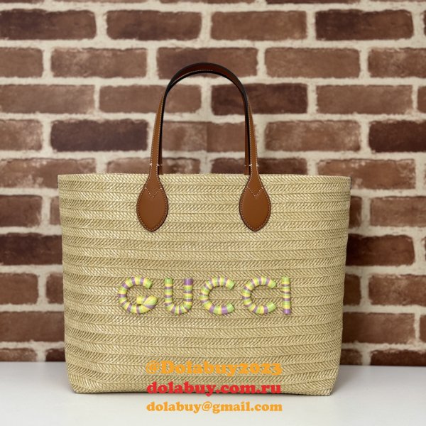 Gucci Copy Straw-effect Tote 779666 Beige Fabric Bag