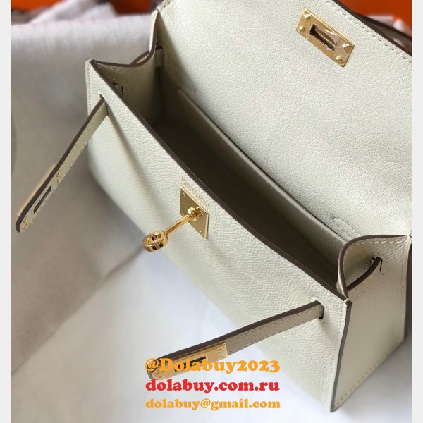 Knockoff Hermes Mini Kelly Handbag Epsom leather Off white