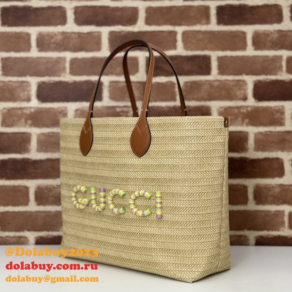 Gucci Copy Straw-effect Tote 779666 Beige Fabric Bag