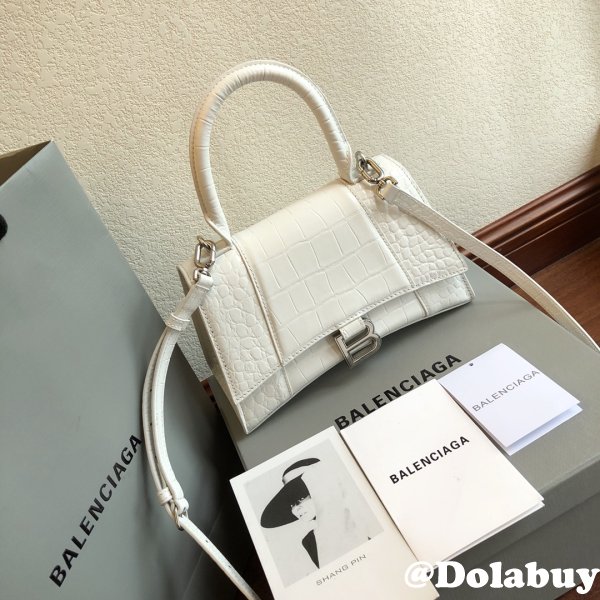 Knockoff Balenciaga White Hourglass Leather Top Handle Bag