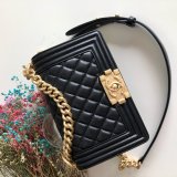 High Quality CC Le Boy 7 Star Best Black Bags lambksin 20cm