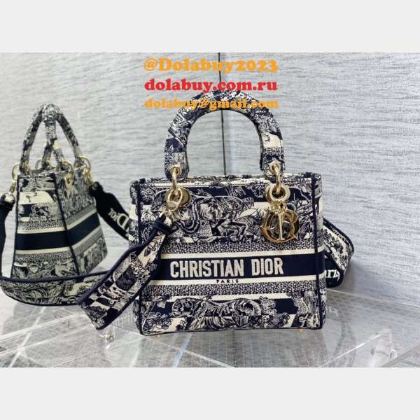 Top Quality Fake Lady Embroidery Canvas Dior 24CM High Quality bag Bag