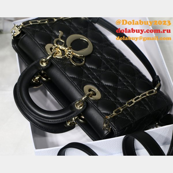 Dior High Quality Wholesale Black/White Lady Dior Cannage Tech Pouch 26cm