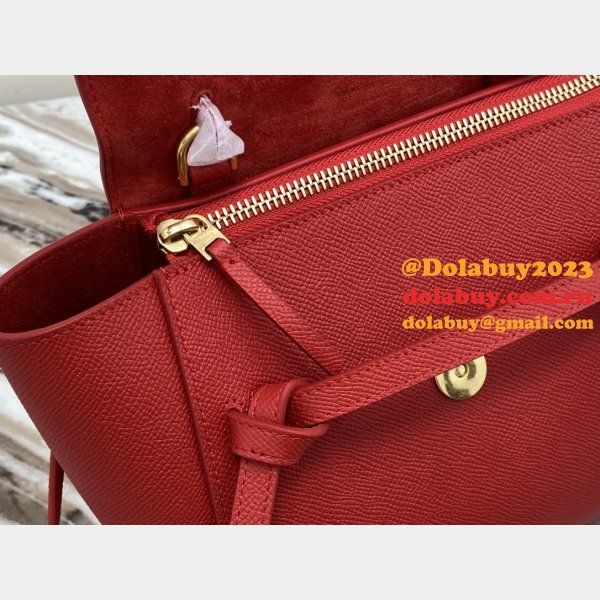 Celine Luxury nano belt red bag in grained calfskin