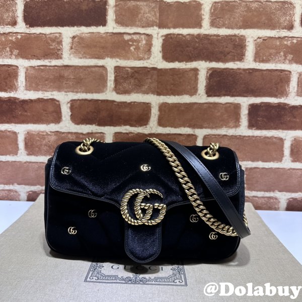 Black Velvet 443497 Gucci GG Marmont Matelassé Shilder 1:1 Mirror Bag