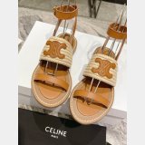 High Quality bag Celine LYMPIA FLAT STRAP SANDAL in RAFFIA & CALFSKIN