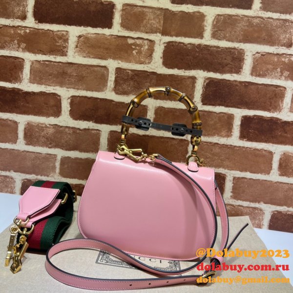 Fashion Gucci Copy 675797 Small top handle pink/green bag with Bamboo