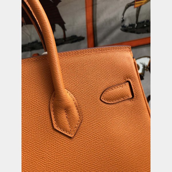 Hermes Birkin Epsom leather Handbags Orange Silver AAA+