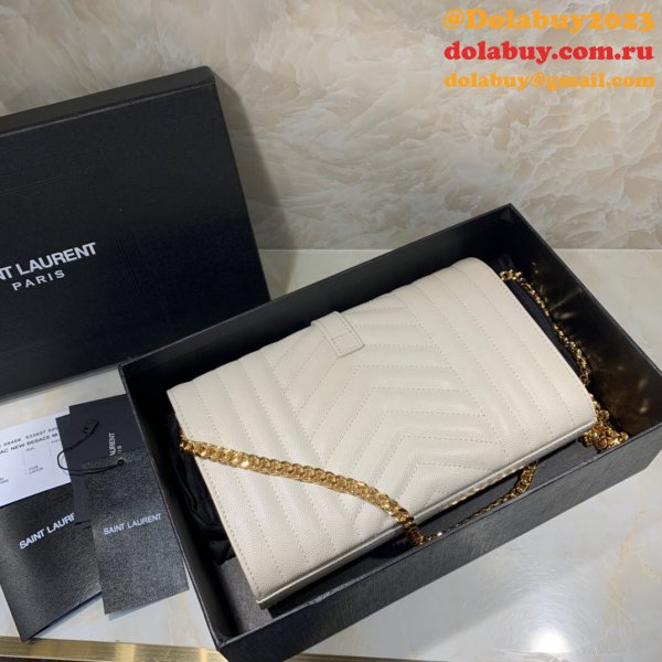 YSL Duplicate Saint Laurent Envelope Wallet on Chain WOC 620280 White Bag