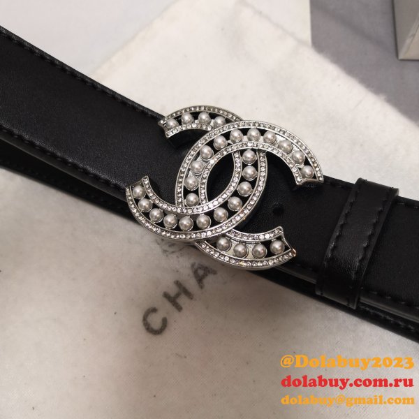 Luxury 1:1 Mirror CC Double C Belt Black Width 3.0cm 1137