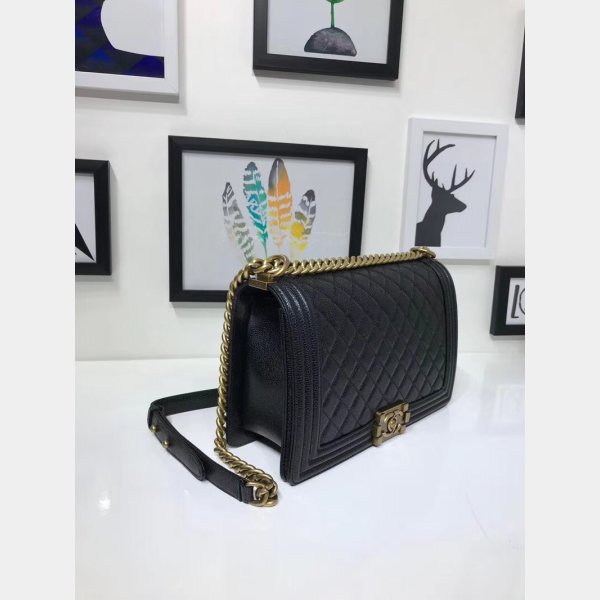 Fake CC Le Boy Cheap Mall Black Bags Caviar 28cm