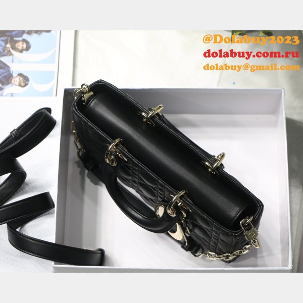 Dior High Quality Wholesale Black/White Lady Dior Cannage Tech Pouch 26cm