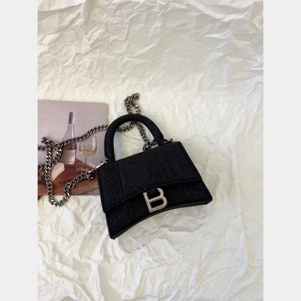 Ladies Fashion Balenciaga Copy Glitter Chain Hourglass 12CM Bag