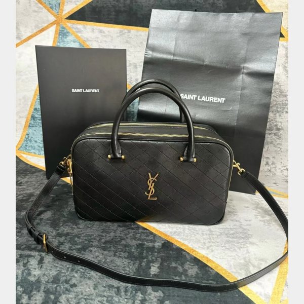 Designer Knockoffs Saint Laurent Lyia Zip Duffle Black 766785 Bag