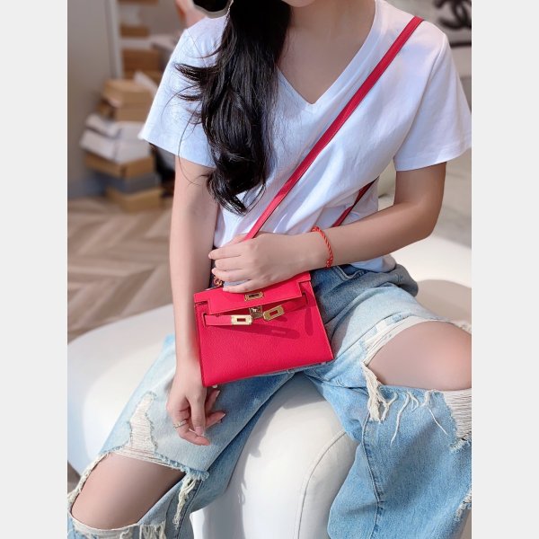 High Quality Fake Hermes Epsom Kelly 19/25/28CM Red Bag For Sale