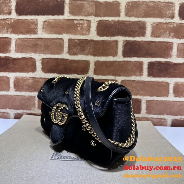 Black Velvet 443497 Gucci GG Marmont Matelassé Shilder 1:1 Mirror Bag