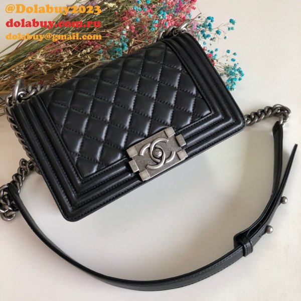 High Quality CC Le Boy 7 Star Best Black Bags lambksin 20cm