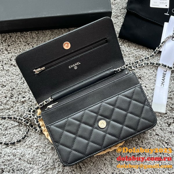 High AAA+ Knockoff AP3839 Black Small Flap Wallet Fashion Bag