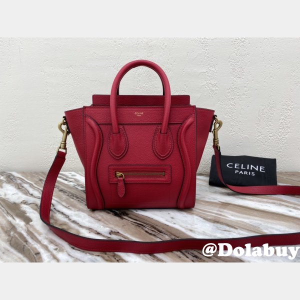 Celine Copy Red Luggage Nano Shopper 168243 Women's Leather