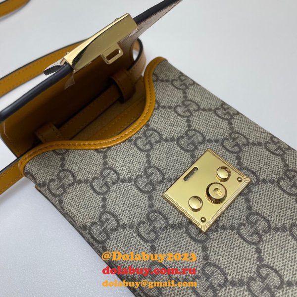 Wholesale Best Gucci 658229 Padlock mini bag in beige and ebony GG Supreme