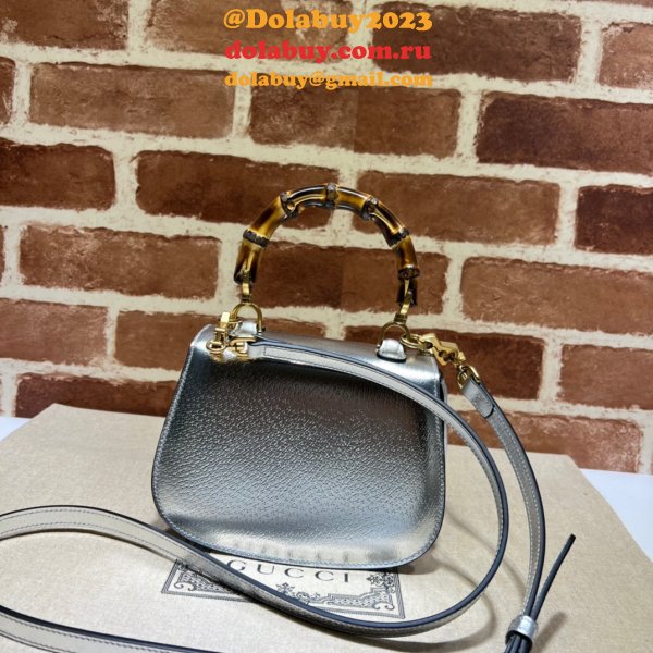 China Gucci 1:1 Mirror Bamboo 1947 675797/686864 top handle Silver bag