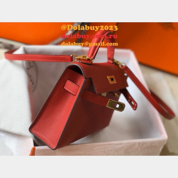 Designer Hermes Red Mini Kelly Handbag Epsom leather