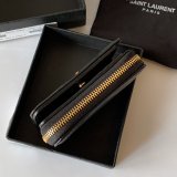 Inspired Saint Laurent monogram compact zip around black wallet