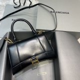 Fashion Balenciaga Hourglass Croc-Embossed Leather Top Handle Bag Plain black