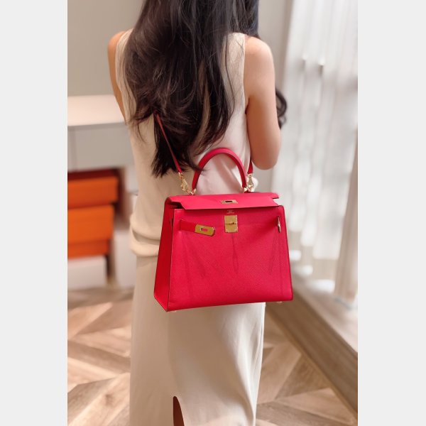 High Quality Fake Hermes Epsom Kelly 19/25/28CM Red Bag For Sale