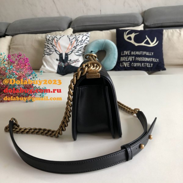 High Quality CC Le Boy 7 Star Best Black Bags lambksin 20cm