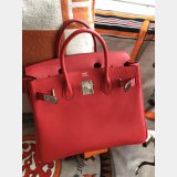 Hermes Birkin Epsom leather Handbags Red Silver Inspired