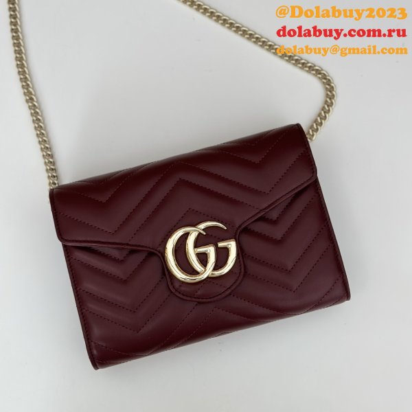 Gucci Cheap GG Marmont Chain Wallets 474575 Red Bag