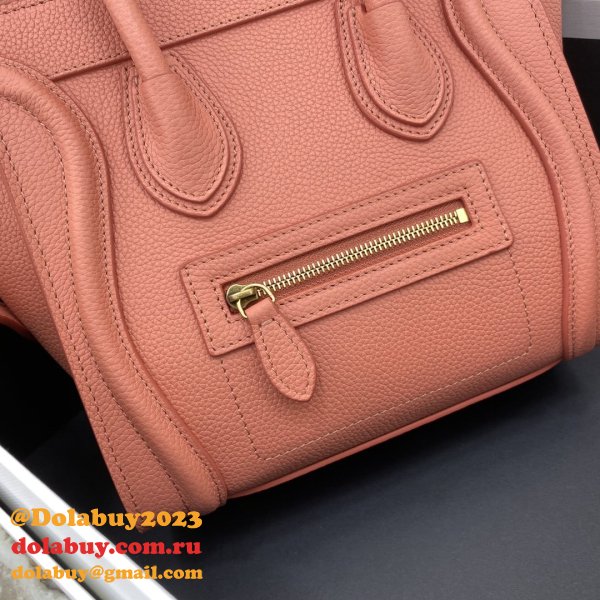 Duplicate Celine Pink Nano Luggage bag in drummed calfskin