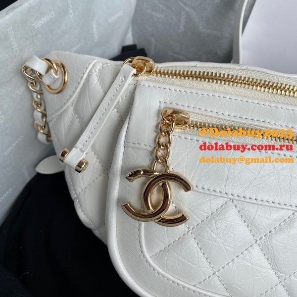 Copy CC High Quality Calfskin Waist AS1077 White Bag