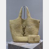 Luxury YSL I CARE 698651 raffia weaving shopping Y bag