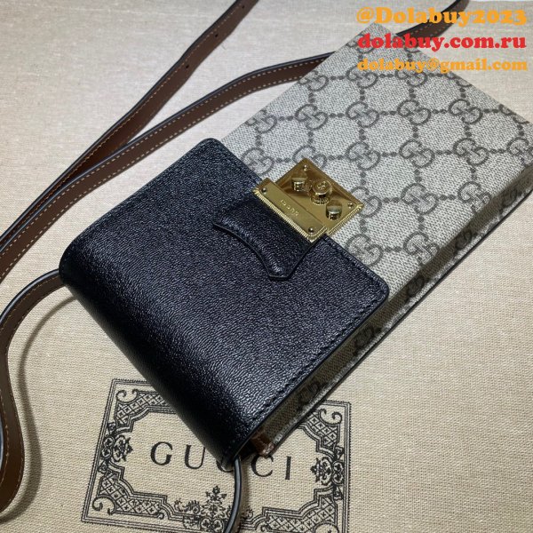 Wholesale Best Gucci 658229 Padlock mini bag in beige and ebony GG Supreme