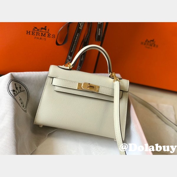 Knockoff Hermes Mini Kelly Handbag Epsom leather Off white