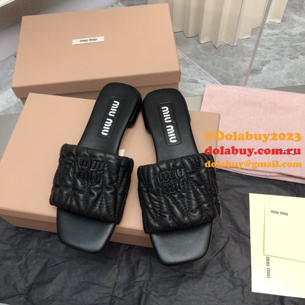 Wholesale High Quality bag Miu Miu Copy Flat Sandals and Slippers Shoes